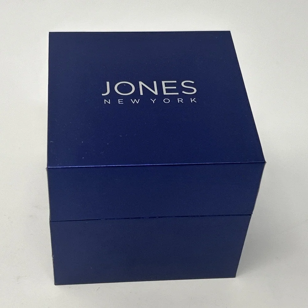NIB Jones New York Men's Watch Gold Band Black Face Genuine Diamond